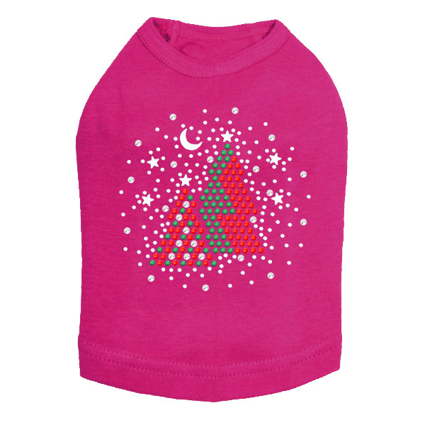 Red & Green Christmas Trees with Swarovski Snowflakes - Fuchsia Dog Tank