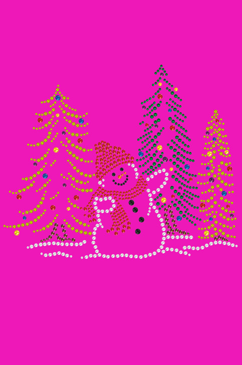 Snowman in Trees - Hot Pink Women's T-shirt