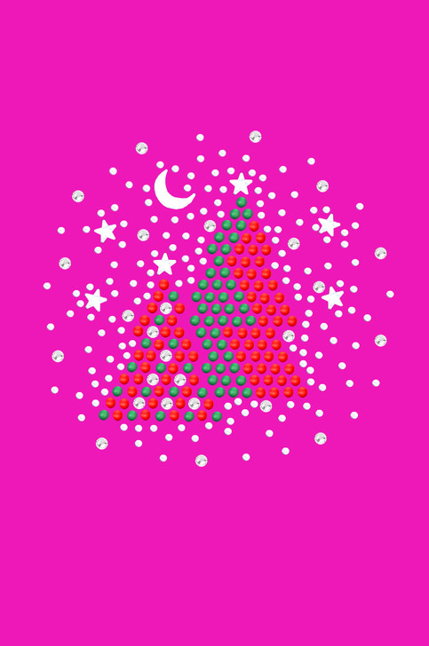 Red & Green Christmas Trees with Austrian crystal Snowflakes - Hot Pink Women's T-shirt