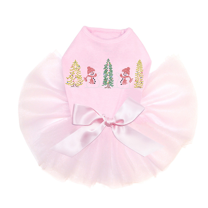 Two Snowmen in Trees  - Pink Tutu