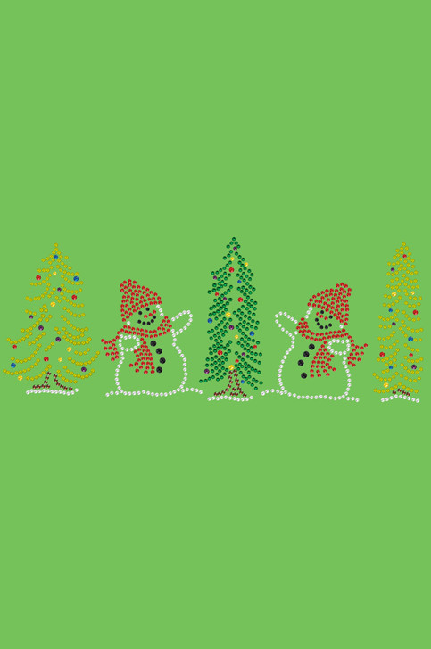 Two Snowmen in Trees - Lime Green Bandana