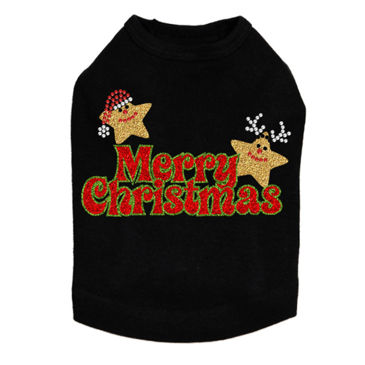 Merry Christmas Glitter Stars - Black Dog Tank