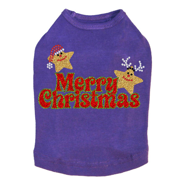 Merry Christmas Glitter Stars - Purple Dog Tank