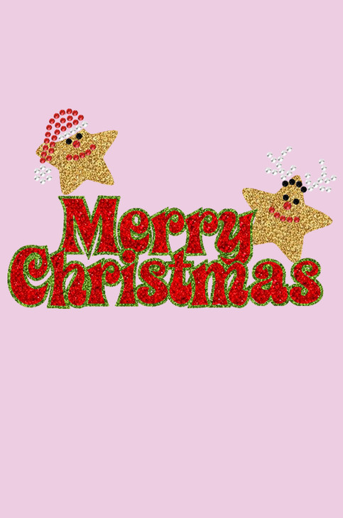 Merry Christmas Glitter Stars - Light Pink Bandana