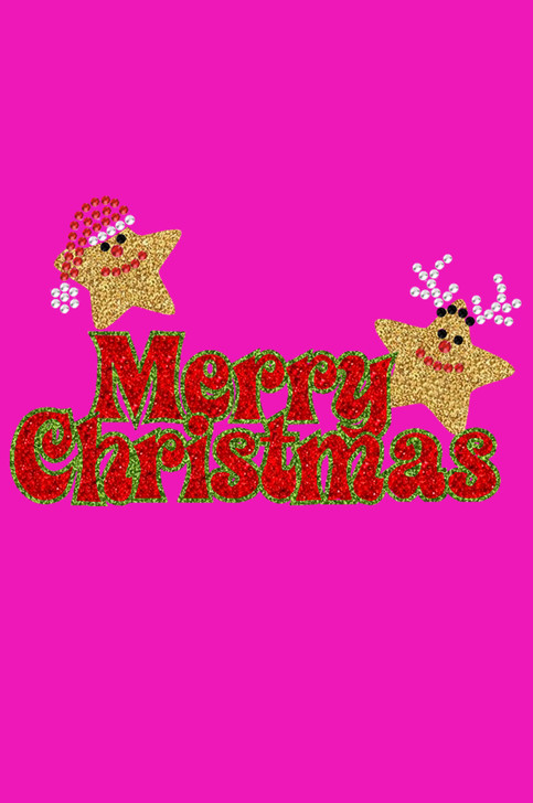 Merry Christmas Glitter Stars - Hot Pink Bandana