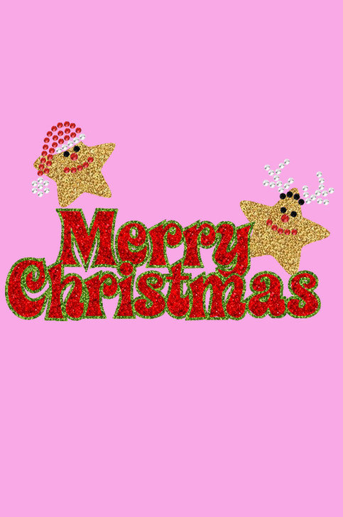 Merry Christmas Glitter Stars - Medium Pink Women's T-shirt