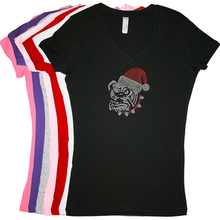 Bulldog Face (White) with Santa Hat - Women's T-shirt