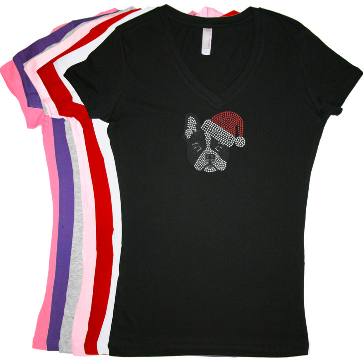 Boston Terrier with Santa Hat - Women's T-shirt