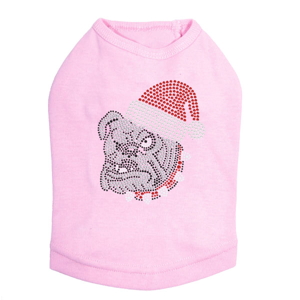 Bulldog Face (White) with Santa Hat Rhinestone Dog Tank