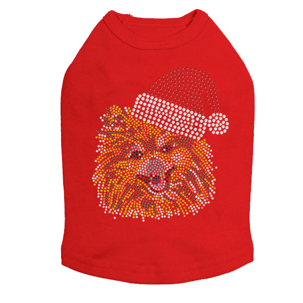 Pomeranian with Santa Hat Rhinestone Dog Tank