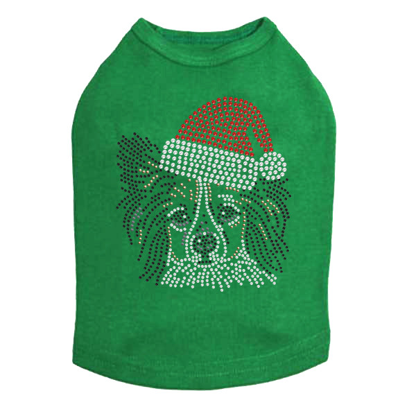 Papillon with Santa Hat Rhinestone Dog Tank