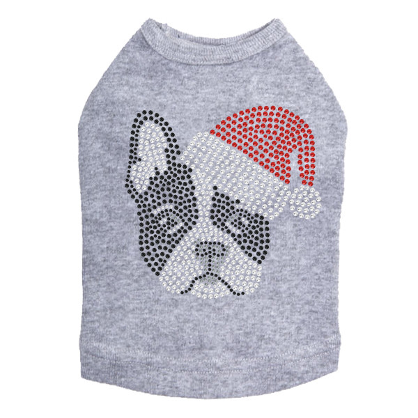 Boston Terrier with Santa Hat Rhinestone Dog Tank