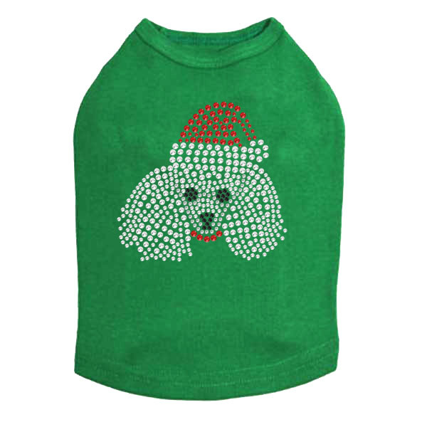 Poodle Face with Santa Hat Rhinestone Dog Tank