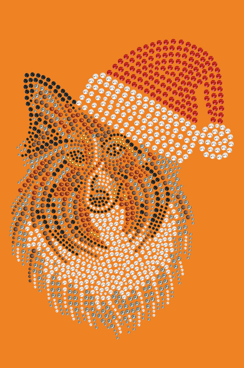 Sheltie Face with Santa Hat - Orange Bandana