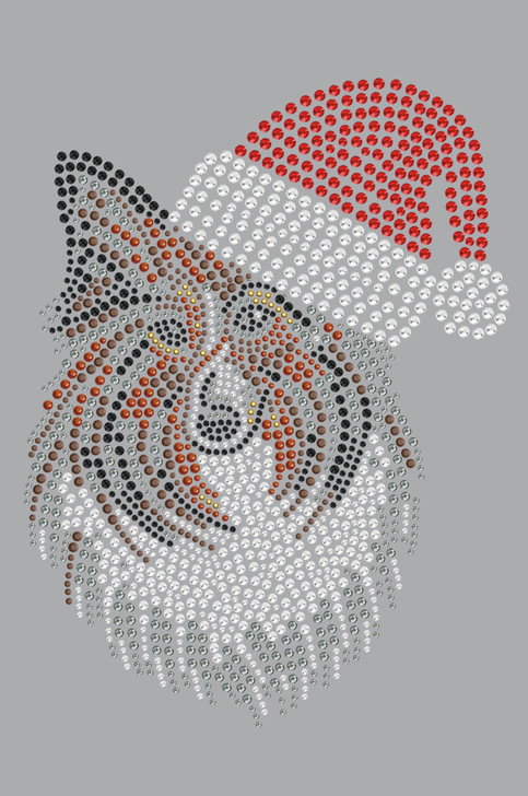 Sheltie Face with Santa Hat - Gray Bandana