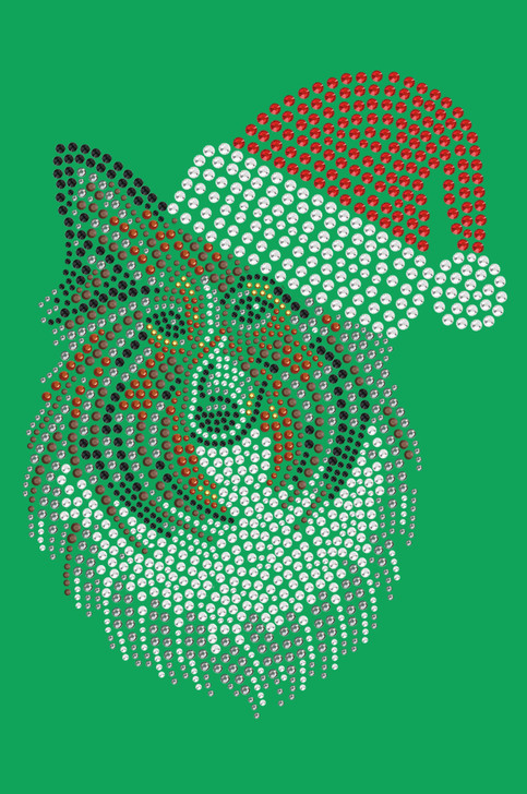 Sheltie Face with Santa Hat - Kelly Green Bandana