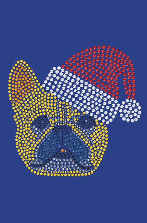 French Bull Dog with Santa Hat - Royal Blue Bandana