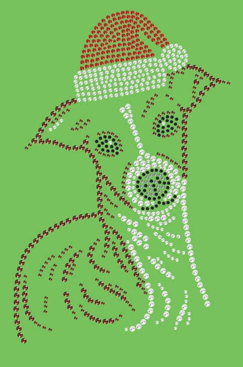 Italian Greyhound Face with Santa Hat - Lime Green Bandana