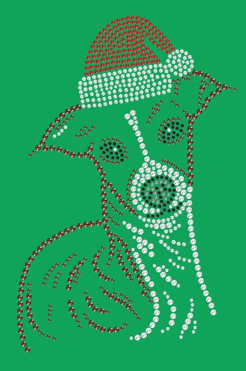Italian Greyhound Face with Santa Hat - Kelly Green Bandana