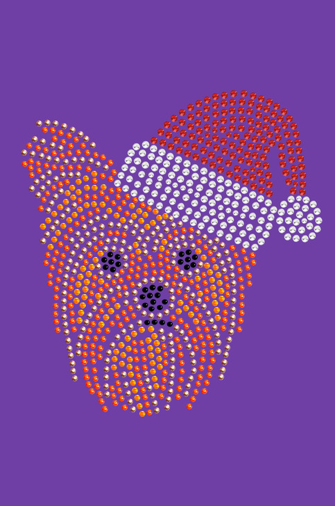 Yorkie Face # 2 with Santa Hat - Purple Bandana
