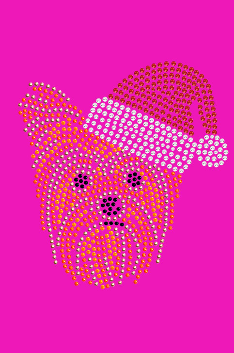 Yorkie Face # 2 with Santa Hat - Hot Pink Bandana