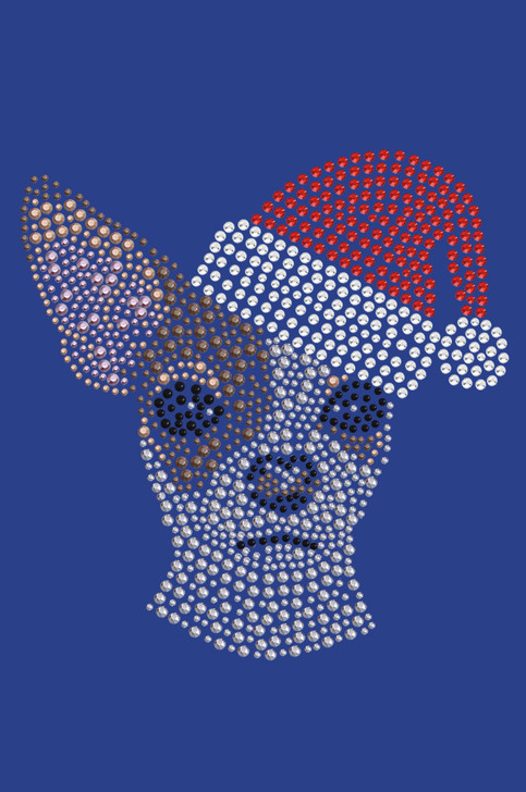 Chihuahua Face with Santa Hat - Royal Blue Bandana