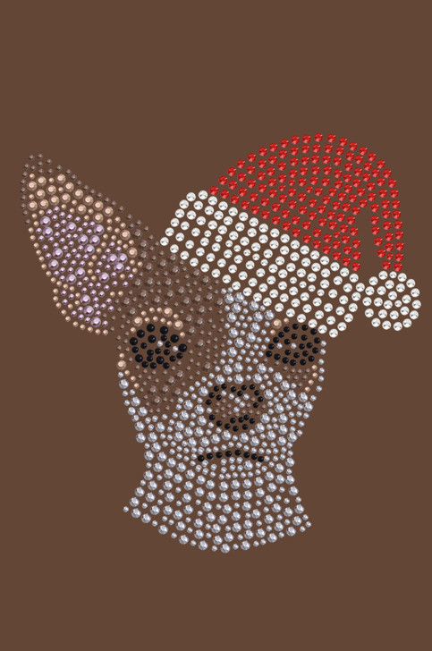 Chihuahua Face with Santa Hat - Brown Bandana