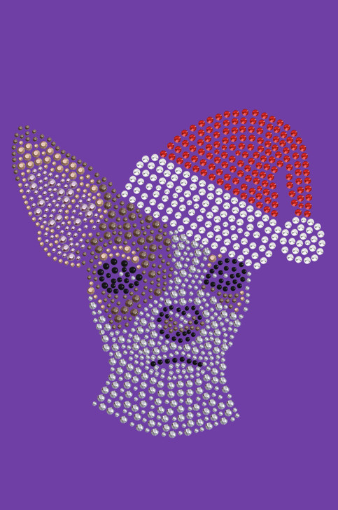 Chihuahua Face with Santa Hat - Purple Bandana