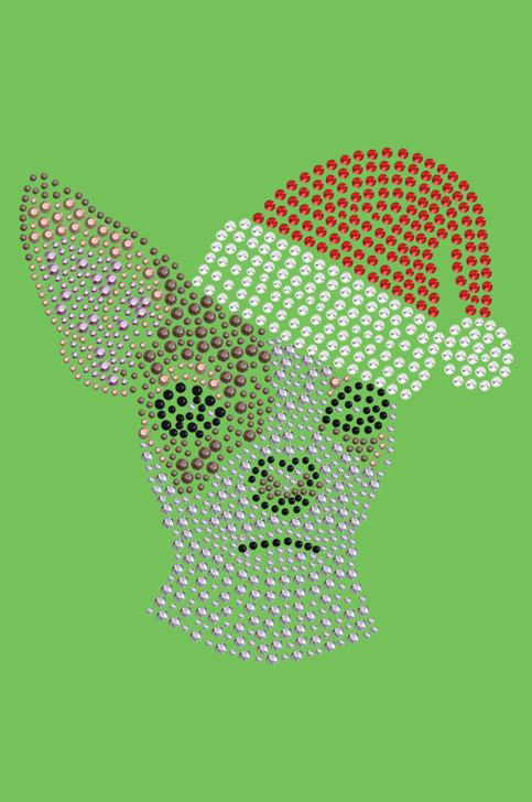 Chihuahua Face with Santa Hat - Lime Green Bandana
