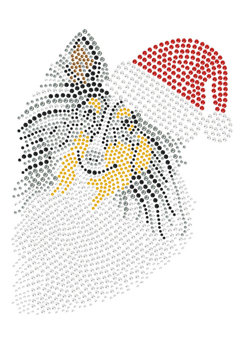Sheltie Face (Tri Color) with Santa Hat - White Bandana