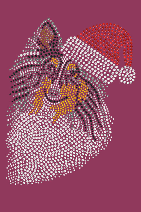 Sheltie Face (Tri Color) with Santa Hat - Burgundy Bandana
