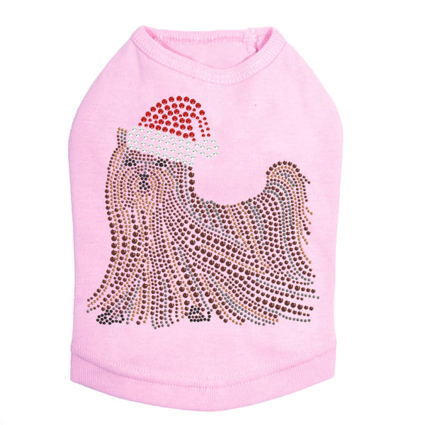 Yorkie with Santa Hat Rhinestone Dog Tank