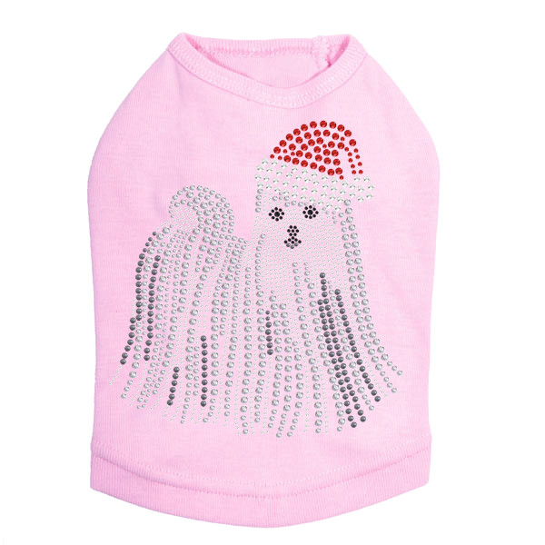 Maltese with Santa Hat Rhinestone Dog Tank