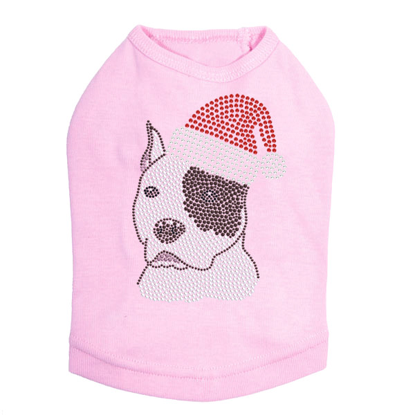 Pit Bull with Santa Hat Rhinestone Dog Tank