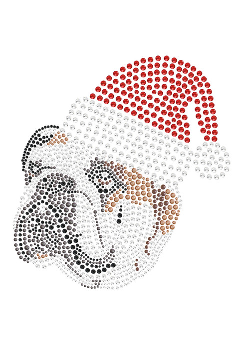 Bulldog Face (Brown) with Santa Hat - White Bandana