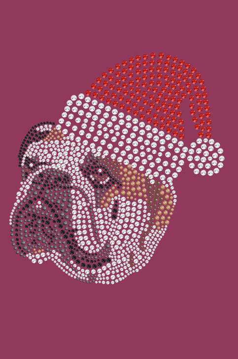 Bulldog Face (Brown) with Santa Hat - Burgundy Bandana