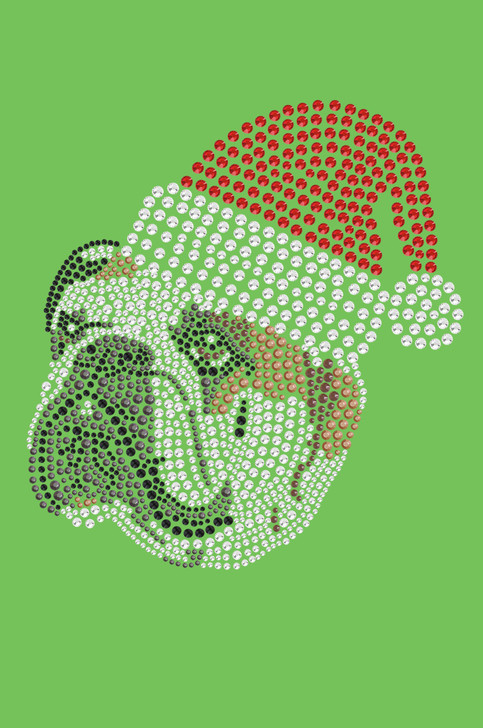 Bulldog Face (Brown) with Santa Hat - Lime Green Bandana