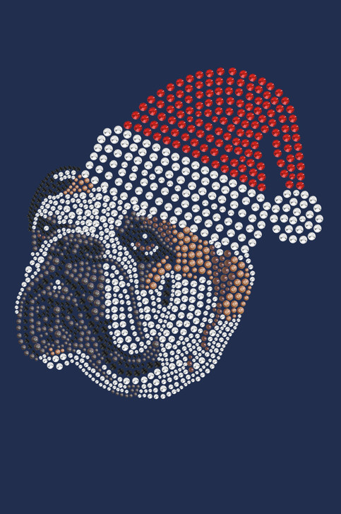 Bulldog Face (Brown) with Santa Hat - Navy Bandana