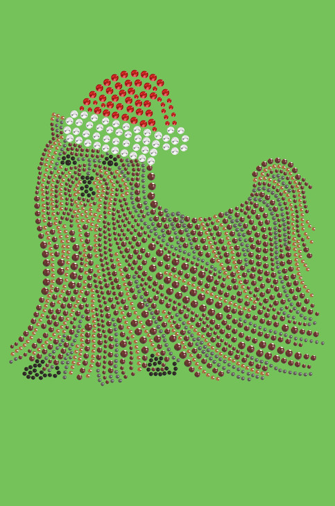 Yorkie with Santa Hat - Lime Green Bandana