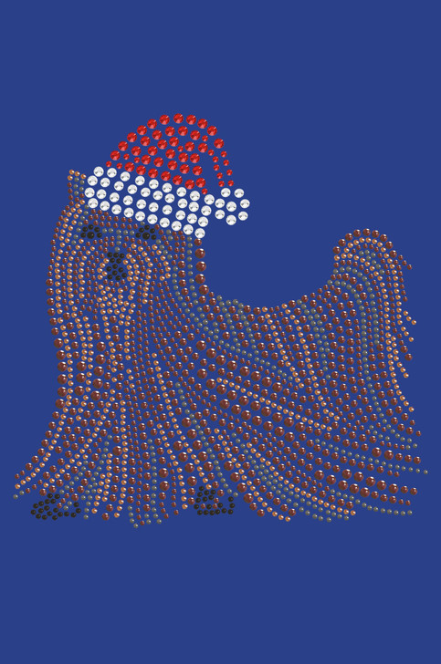 Yorkie with Santa Hat - Royal Blue Bandana