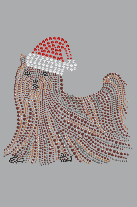 Yorkie with Santa Hat - Gray Bandana