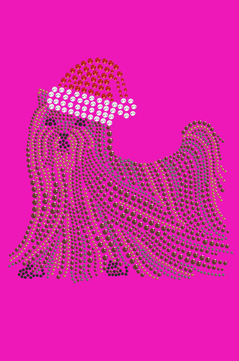 Yorkie with Santa Hat - Hot Pink Bandana