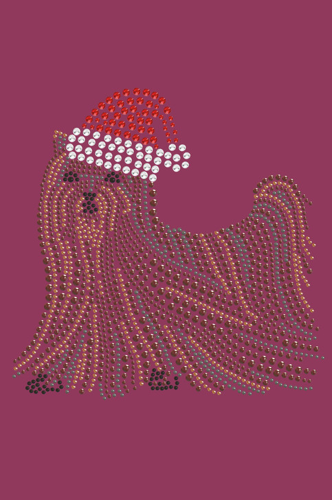 Yorkie with Santa Hat - Burgundy Bandana