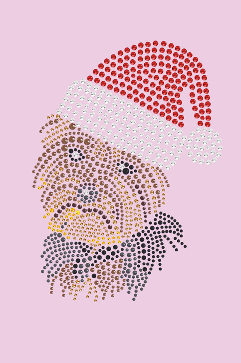 Yorkie Face # 1 with Santa Hat - Light Pink Bandana
