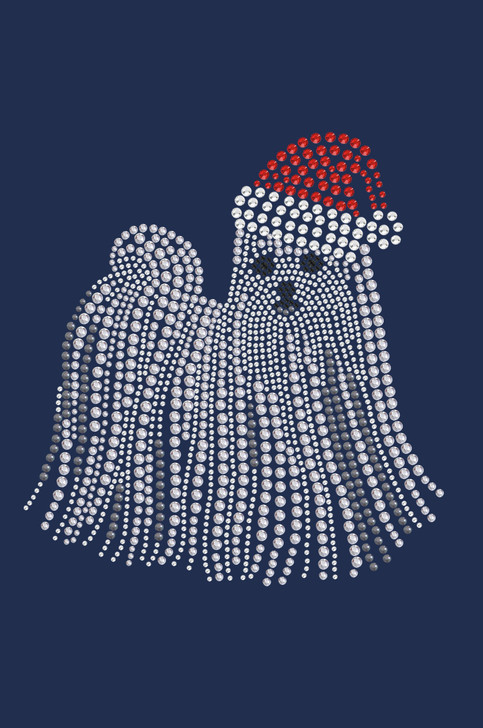 Maltese with Santa Hat - Navy Bandana