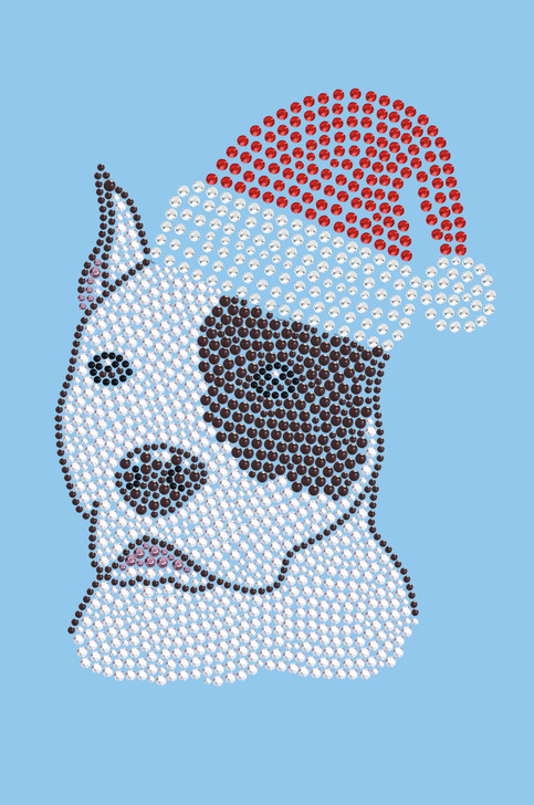 Pit Bull with Santa Hat - Light Blue Bandana