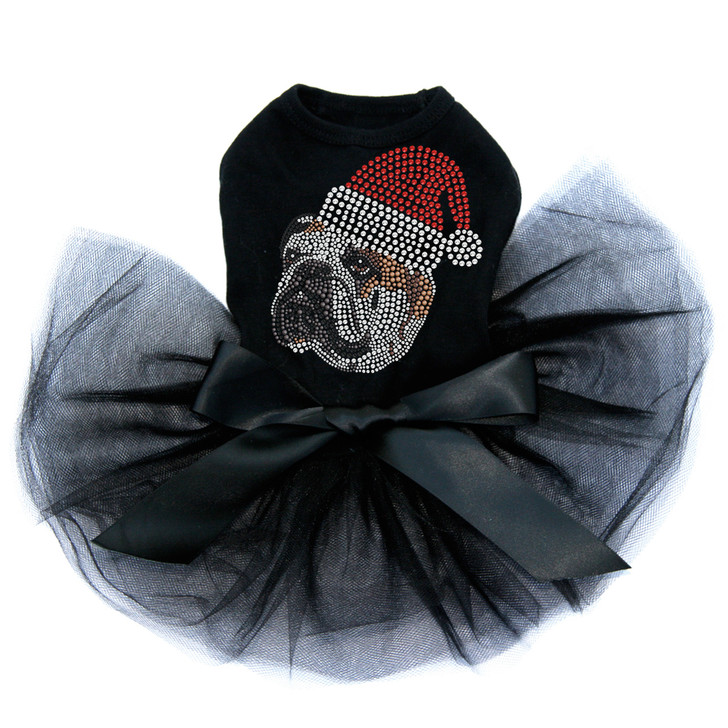 Bulldog Face - Brown with Santa Hat - Tutu for Big and Little Dogs