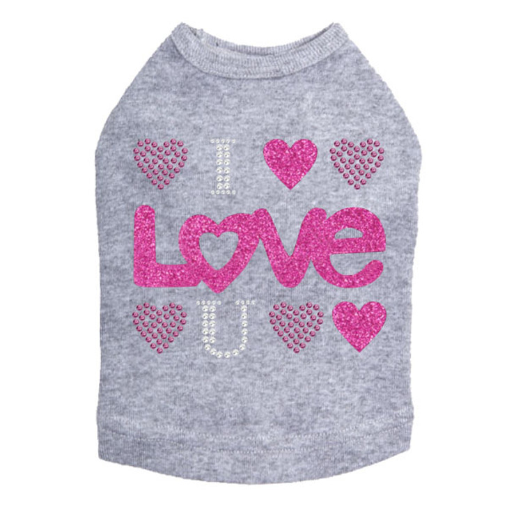 I Love You Pink Glitter rhinestone dog tank for large and small dogs.