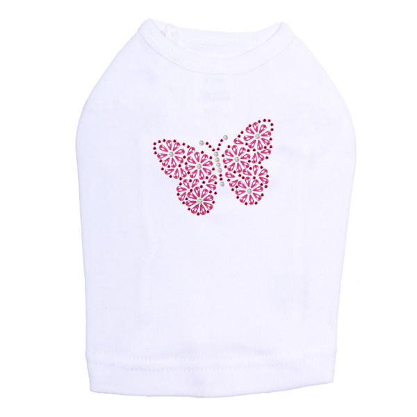 Pink Nailhead Butterfly dog tank for small and large dogs.