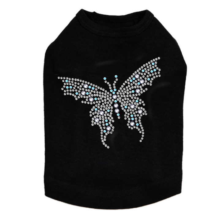 Blue Austrian crystal Butterfly dog tank for small and large dogs.